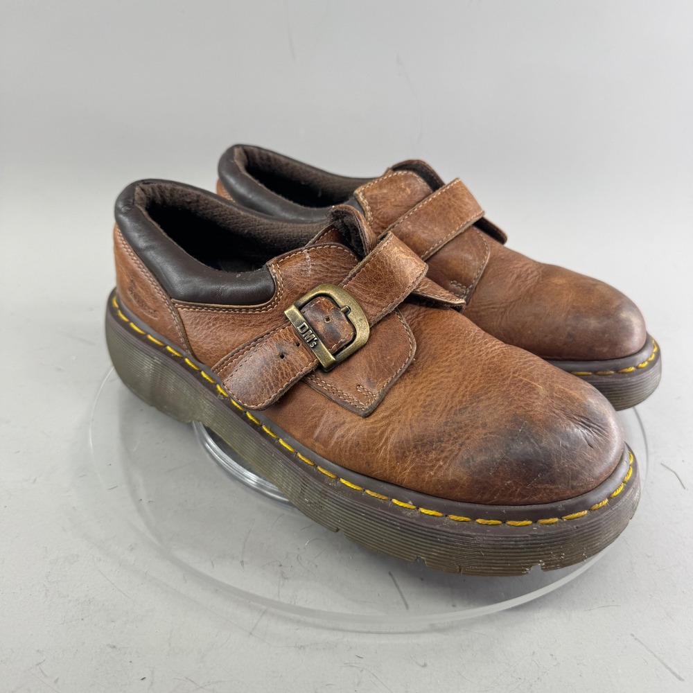 Dr. Martens Unisex 3A78 Leather Monk Strap Platform Buckle Shoes Brown M8 L9